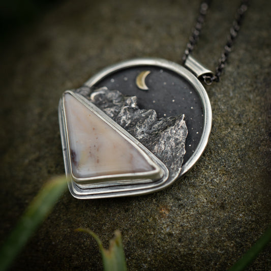 Starlight Peak Sterling Silver and 24k Gold Mountain Landscape Necklace