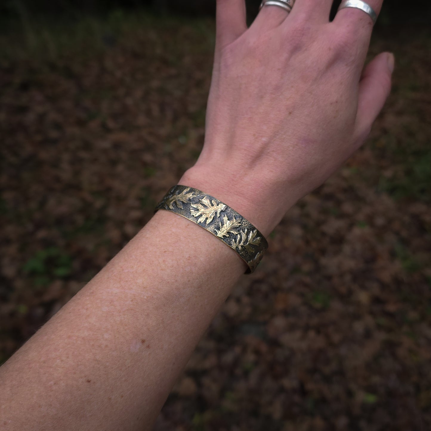 Oakwood- Brass Oak Leaf Adjustable Cuff Bracelet