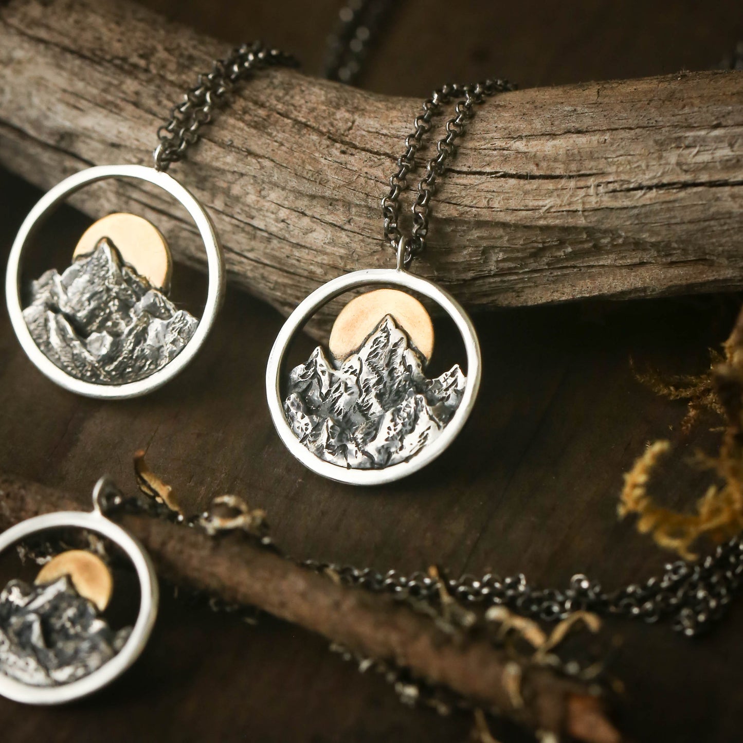 Encircle- Sterling Silver and 24k Gold Accented Mountain Necklaces