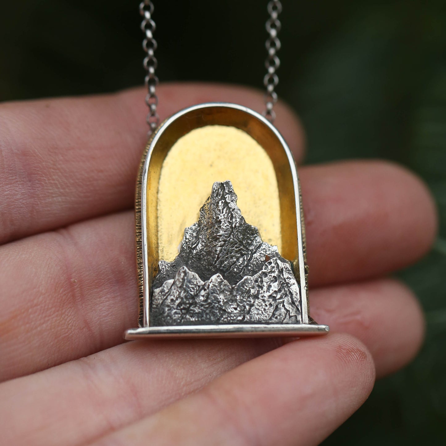 Sacred Mountain Sterling Silver and 24k Gold Shrine Pendant