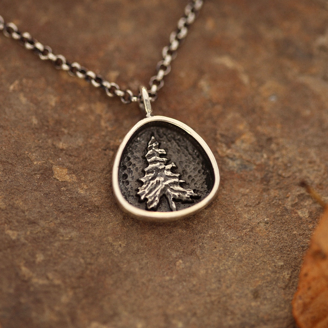 Trillion Pine Tree Necklace in Sterling Silver or Bronze