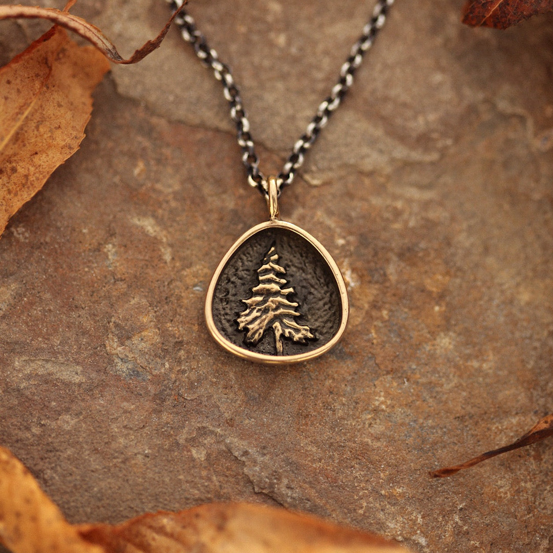 Trillion Pine Tree Necklace in Sterling Silver or Bronze