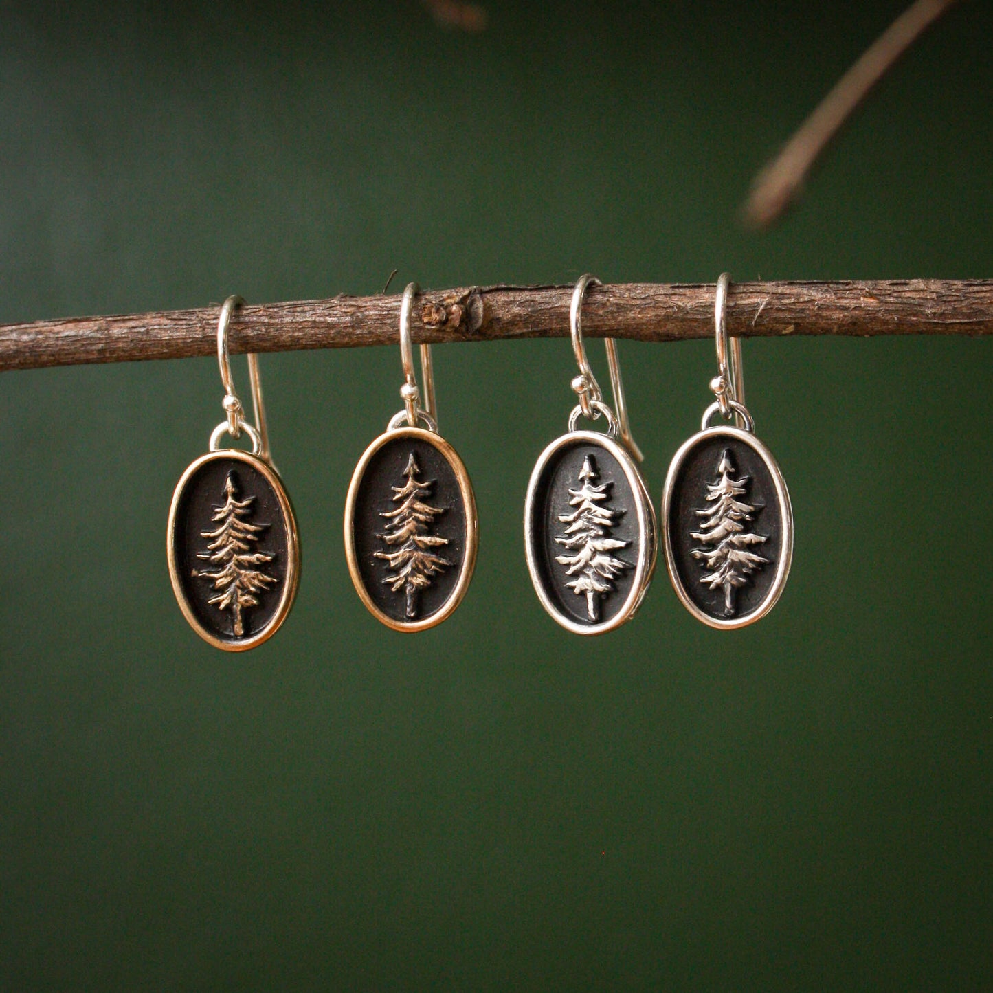 Oval Lone Pine Standard Earrings - Silver & Bronze