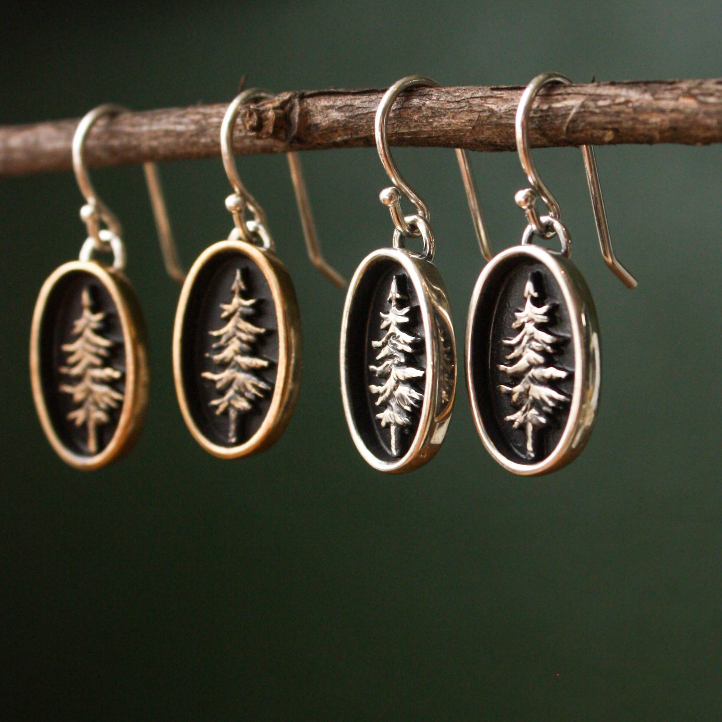 Oval Lone Pine Standard Earrings - Silver & Bronze