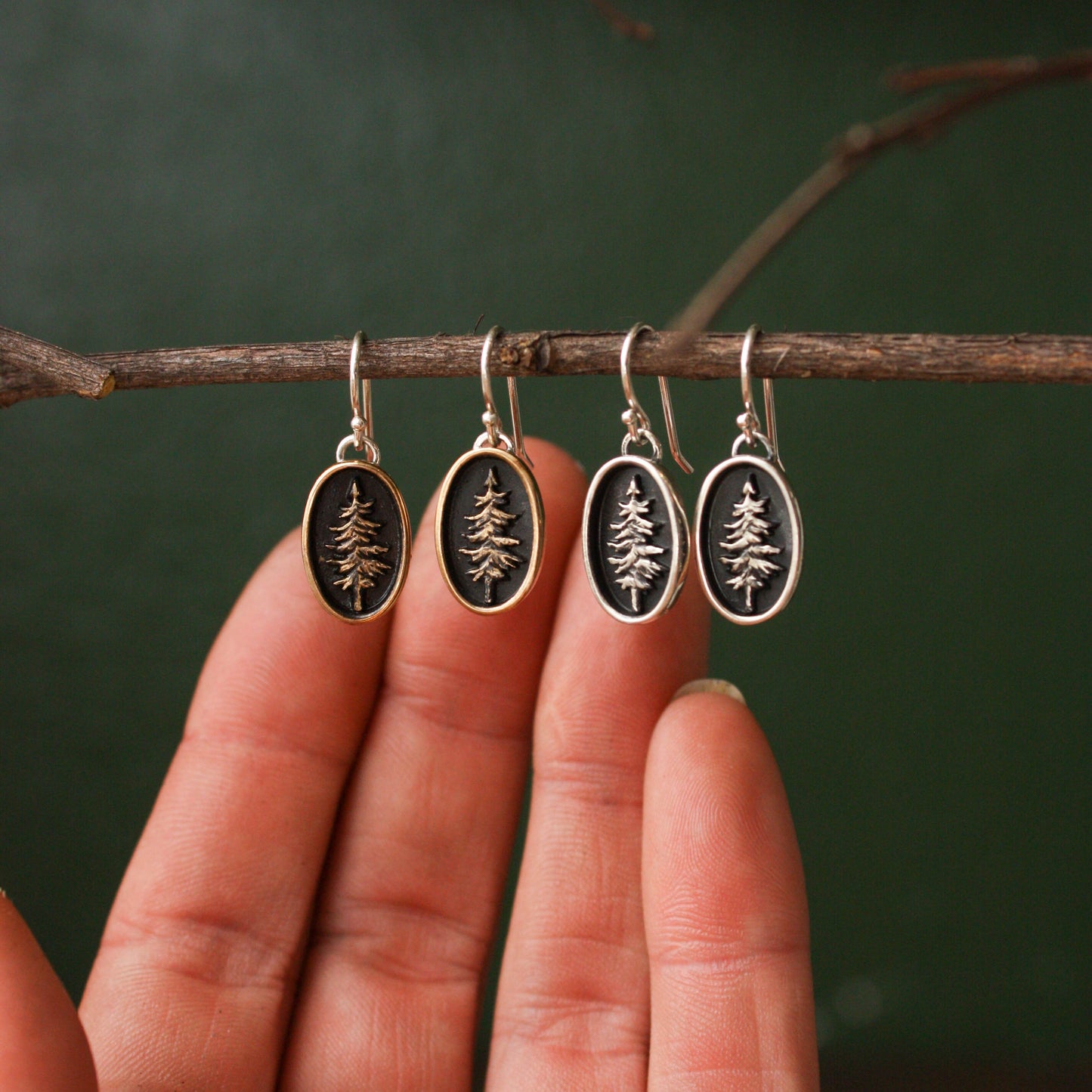 Oval Lone Pine Standard Earrings - Silver & Bronze