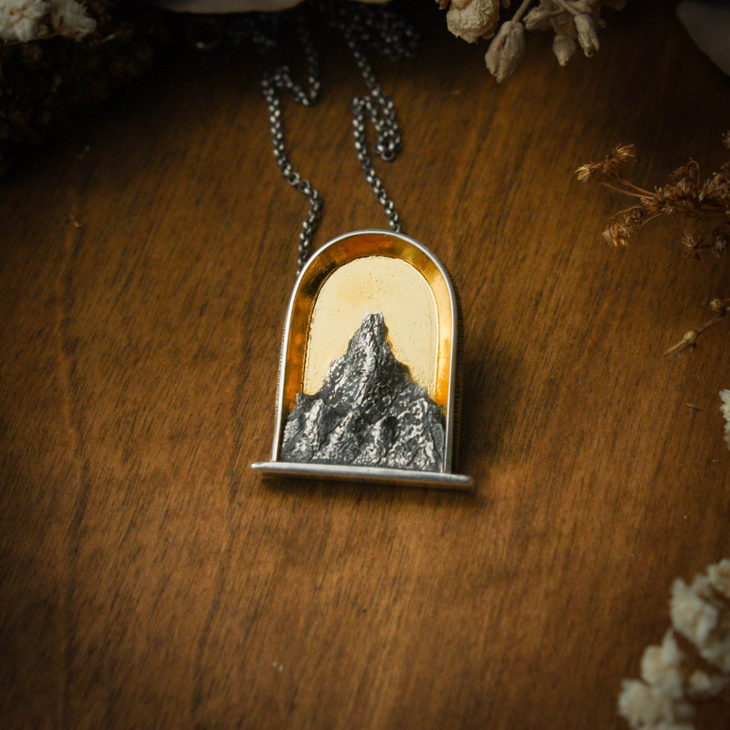 Sacred Mountain Sterling Silver and 24k Gold Shrine Pendant