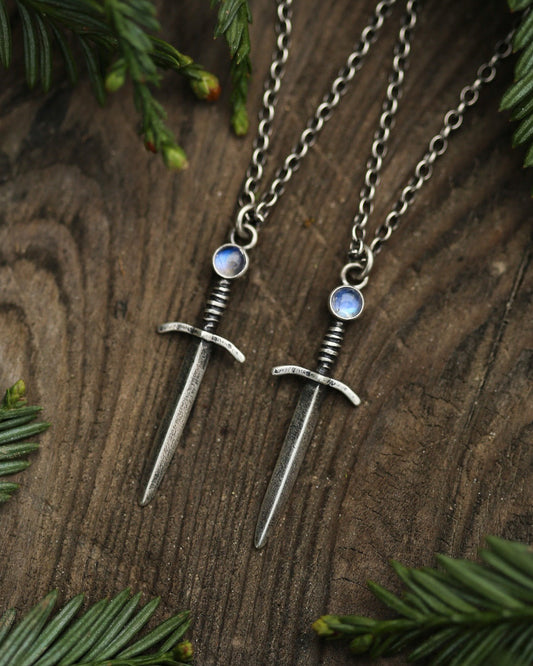*Made-To-Order* Moonstone Sword Necklace Sterling Silver