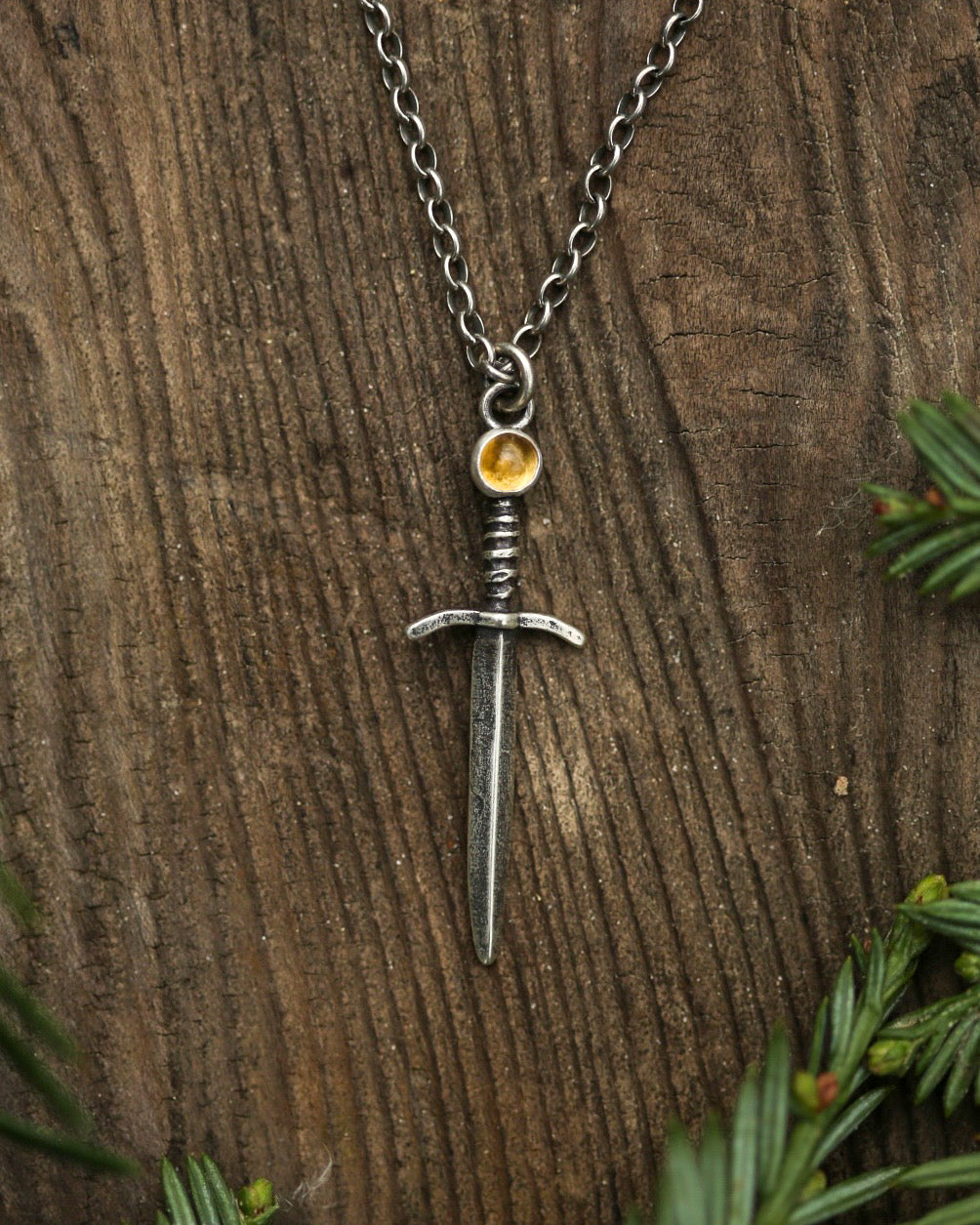 *Made-To-Order* The Fireheart Sword Necklace - Sterling Silver & Citrine