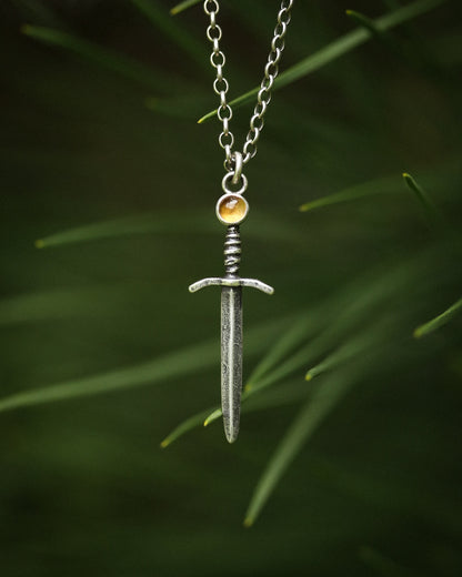 *Made-To-Order* The Fireheart Sword Necklace - Sterling Silver & Citrine