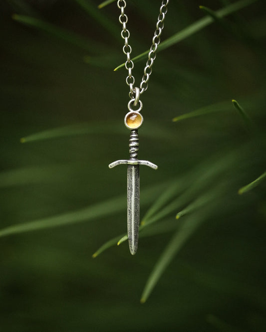 *Made-To-Order* The Fireheart Sword Necklace - Sterling Silver & Citrine