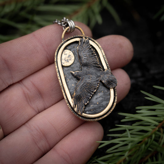 Storm Chaser- Brass Raven Necklace