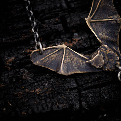 Azriel- Brass Bat Necklace with Moonstone
