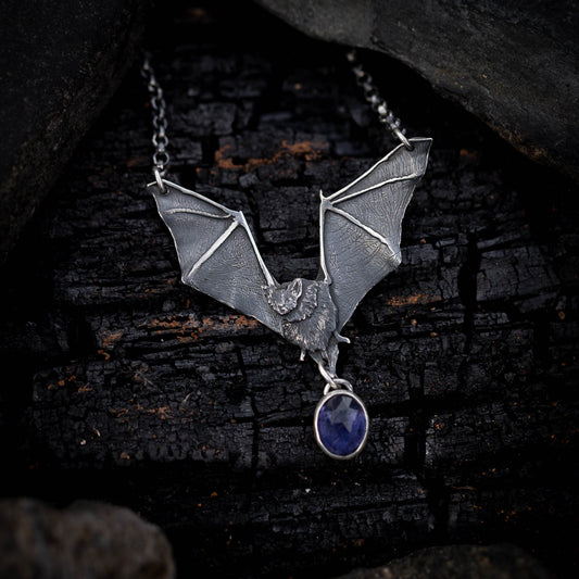 Rhysand- Sterling Silver Bat Necklace with Amethyst