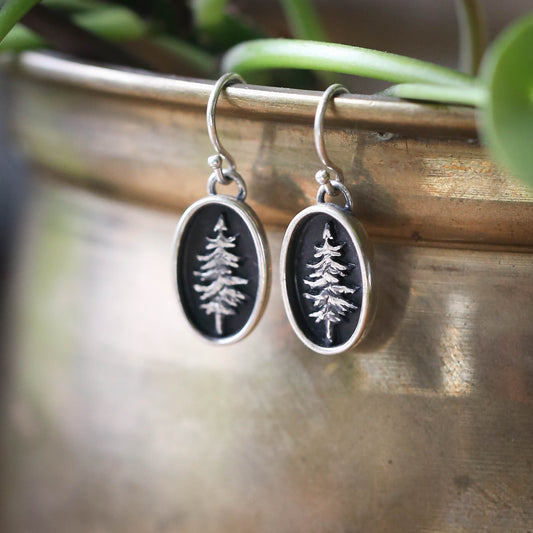 Oval Lone Pine Standard Earrings - Silver & Bronze