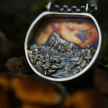 Sky of Fire Sterling Silver and 24k Gold Accented Landscape Pendant