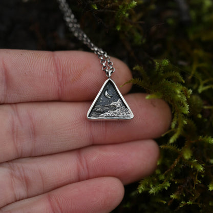 Coastal Moon Sterling Silver Triangle Miniscape Necklace