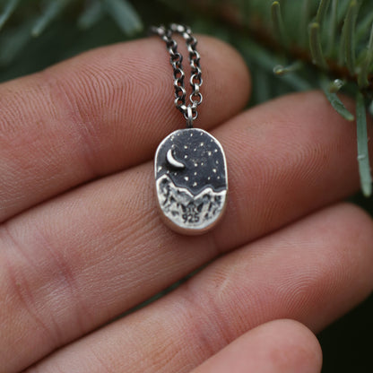 Nightfall- Sterling Silver Forest Miniscape Pendant