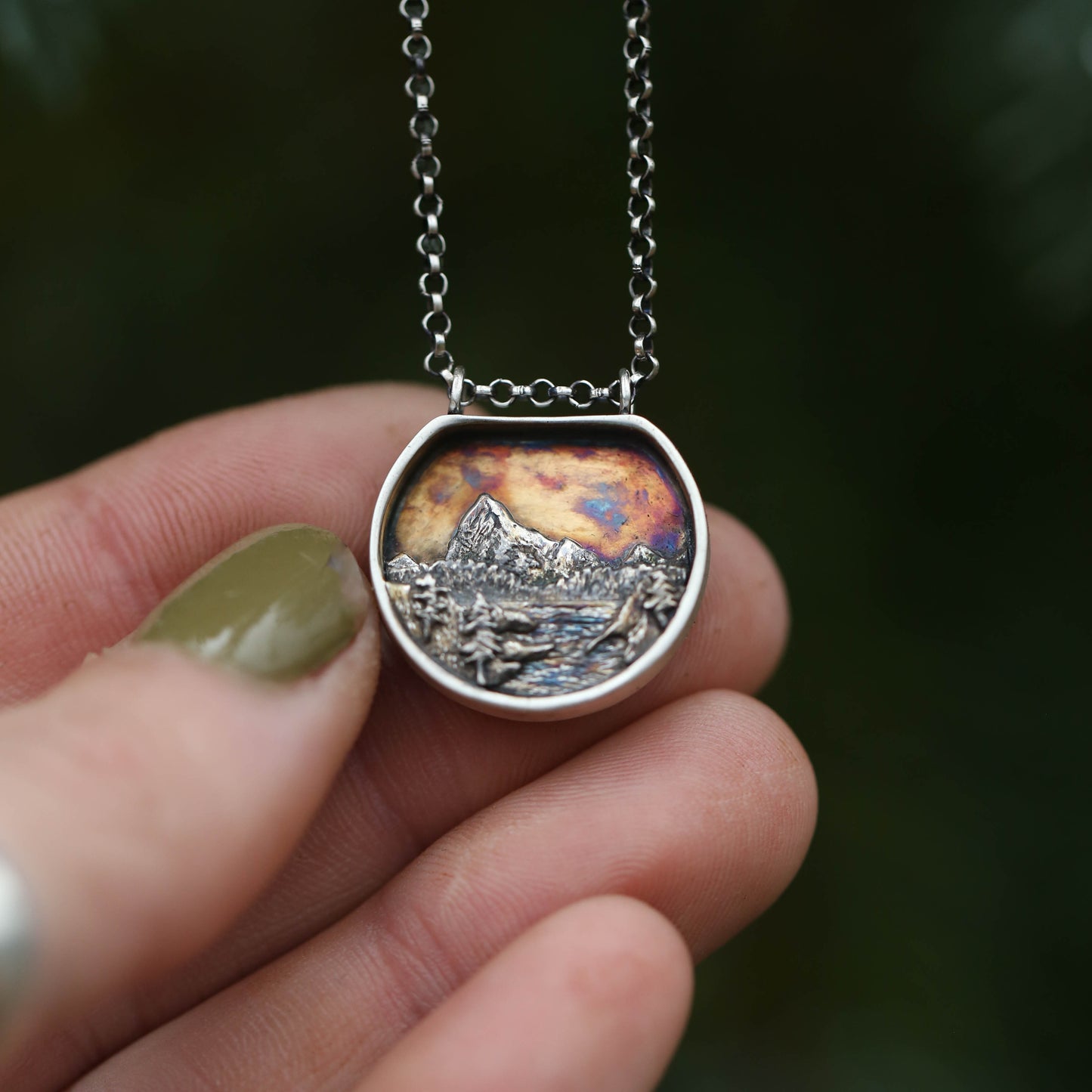 Sky of Fire Sterling Silver and 24k Gold Accented Landscape Pendant