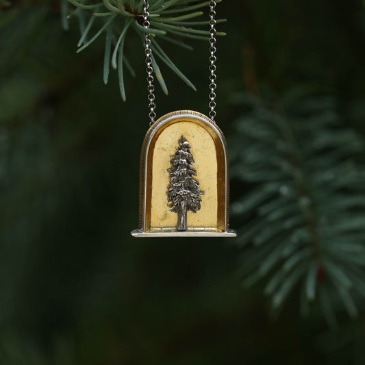 Sacred Pine Sterling Silver, 24k Gold and Brass Shrine Pendant