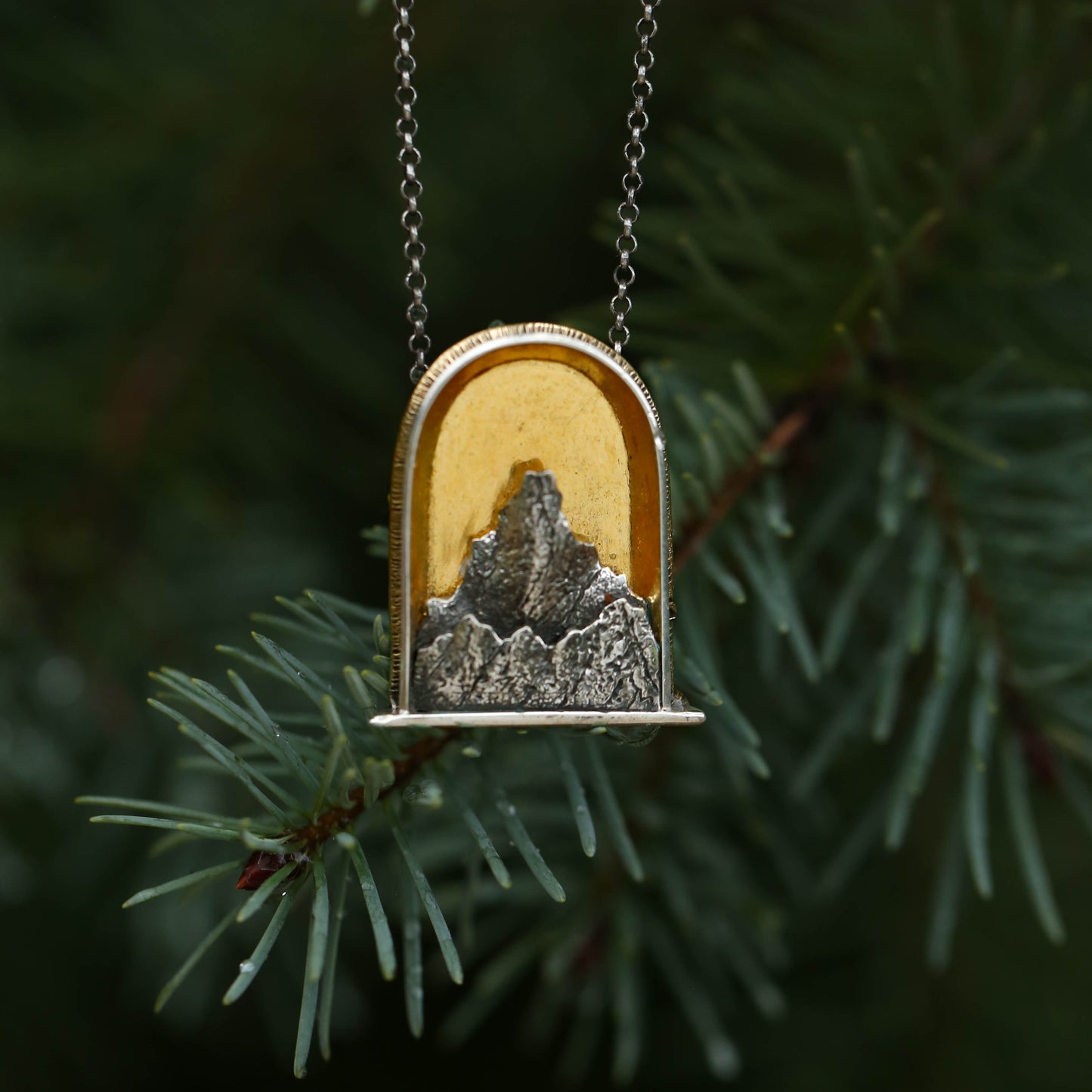 Sacred Mountain Sterling Silver and 24k Gold Shrine Pendant