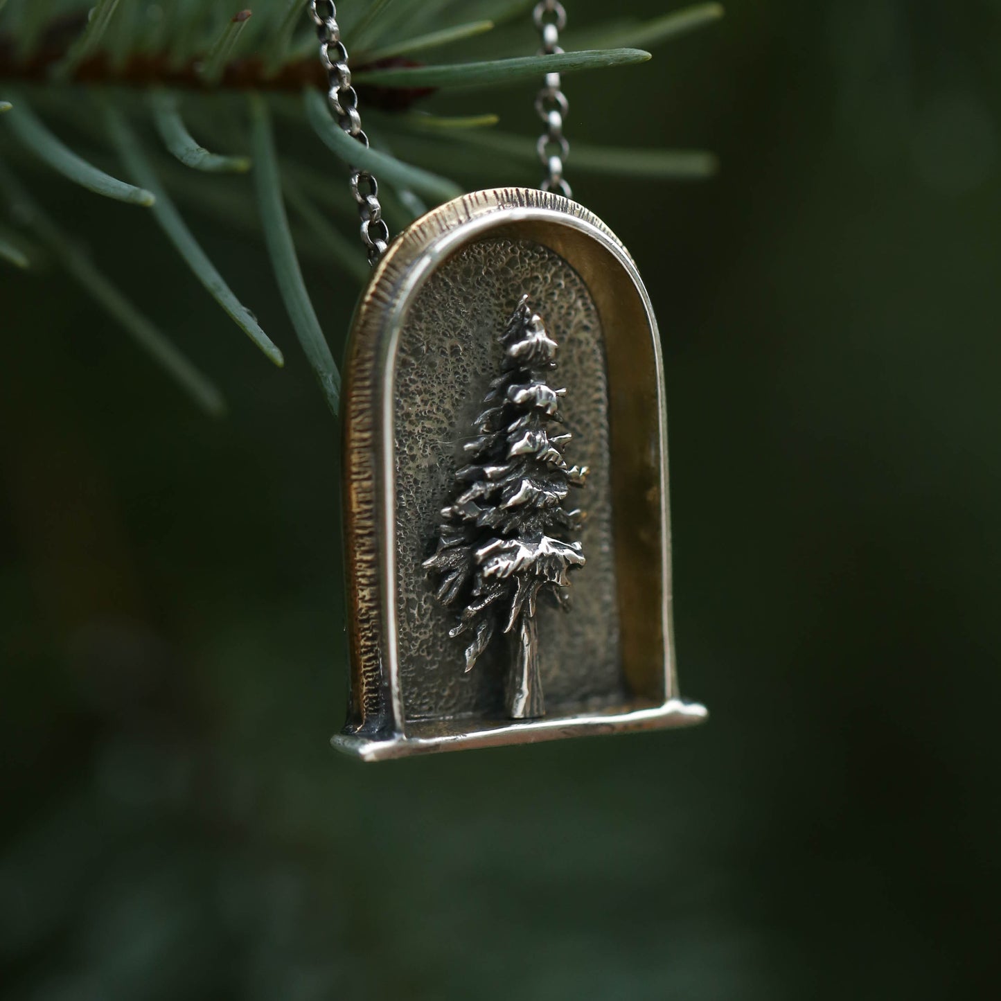 Evergreen Shrine- Sterling Silver, 24k Gold and Brass Necklace