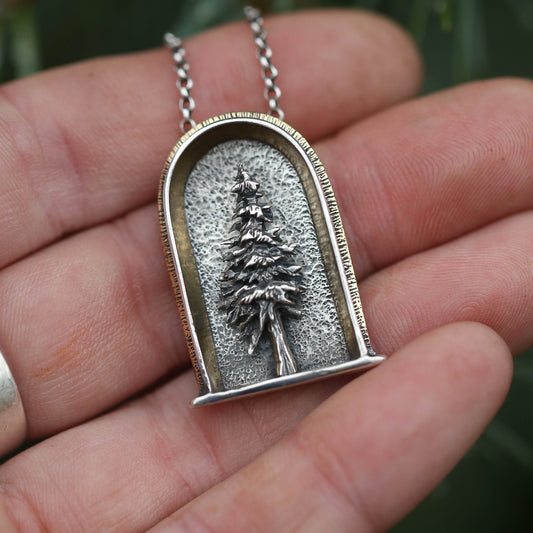 Lone Pine Sterling Silver, 24k Gold and Brass Shrine Pendant