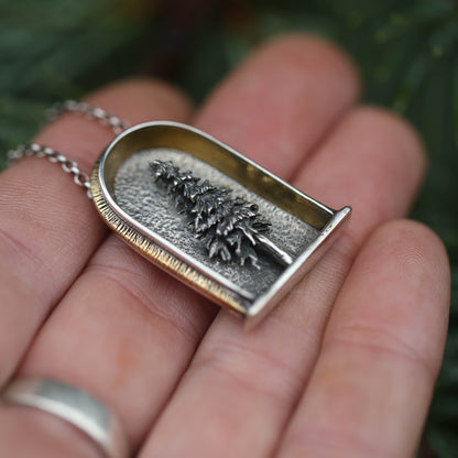 Evergreen Shrine- Sterling Silver, 24k Gold and Brass Necklace