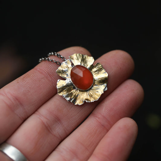 Golden Ginkgo- 24k Gold, Fine Silver and Carnelian Necklace