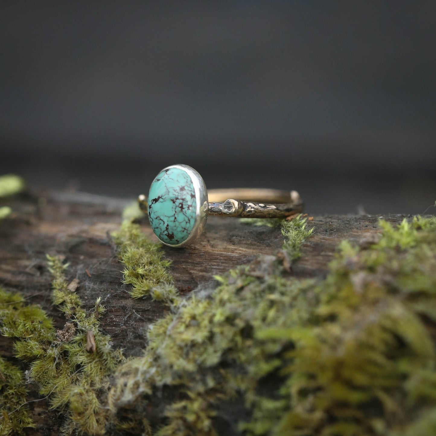 Woodland Twig Rings with Moonstone, Garnet, and Turquoise