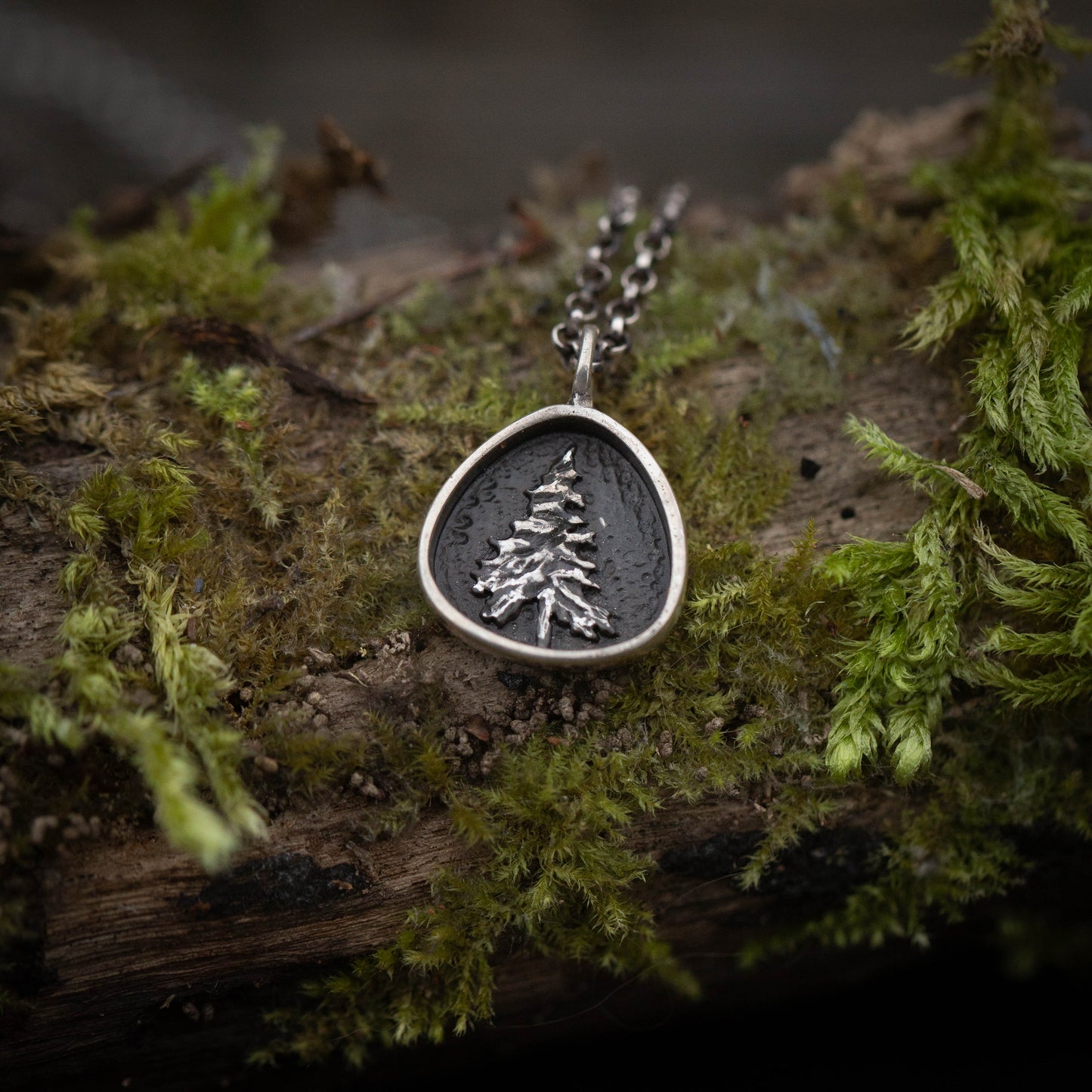 Trillion Pine Tree Necklace in Sterling Silver or Bronze