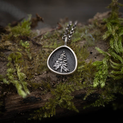 Trillion Pine Tree Necklace in Sterling Silver or Bronze