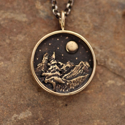 Alpine Mountain Miniscape Necklace in Sterling Silver and Bronze
