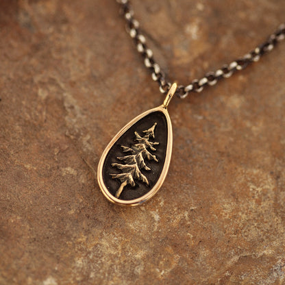 Teardrop Lone Pine Tree Necklace in Sterling Silver or Bronze
