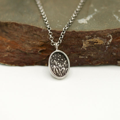 New Moon Mountain and Stars Necklace in Sterling Silver and Bronze