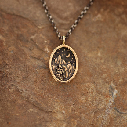 Wilderness Mountain Range Forest Necklace in Sterling Silver or Bronze