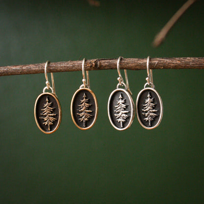 Oval Lone Pine Standard Earrings - Silver & Bronze