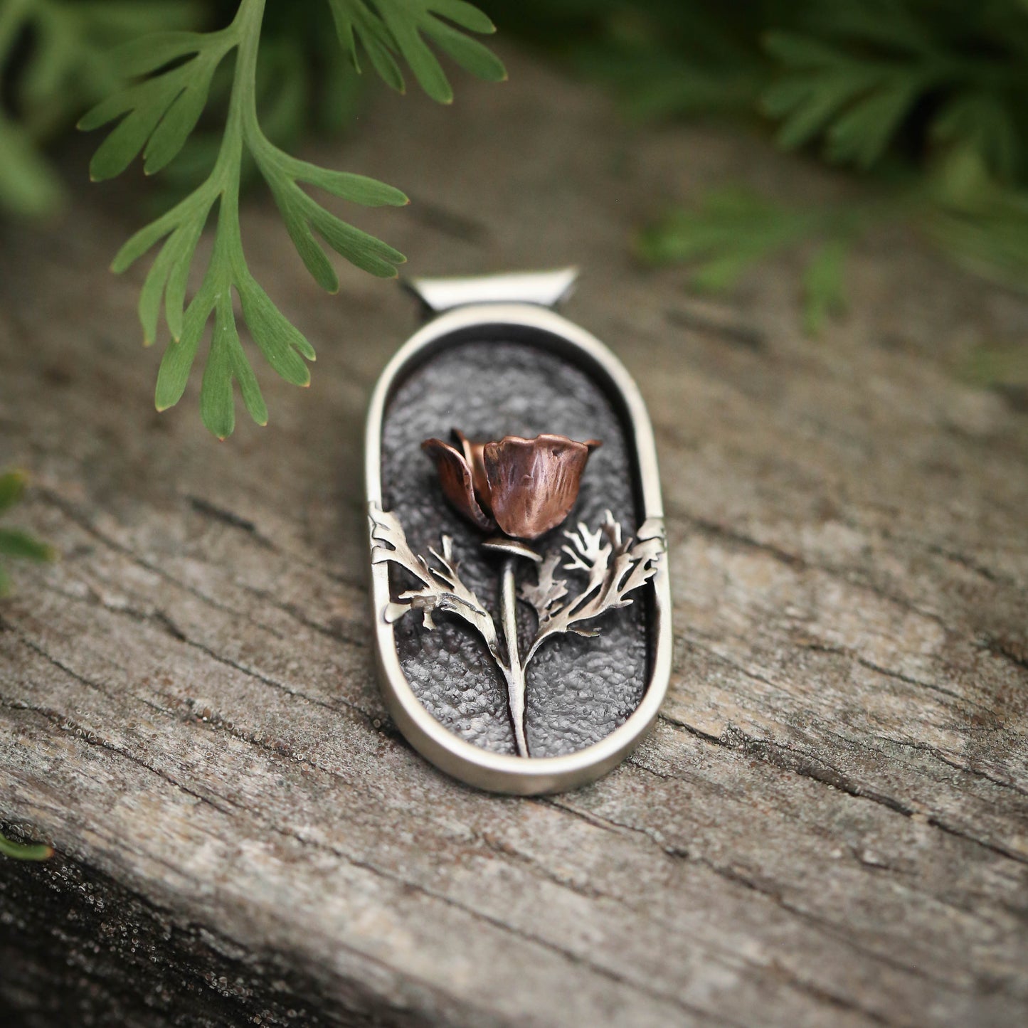 California Poppy Study- Silver and Copper Poppy Necklace