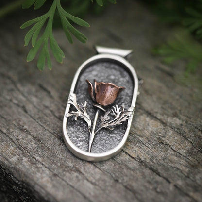 California Poppy Study- Silver and Copper Poppy Necklace