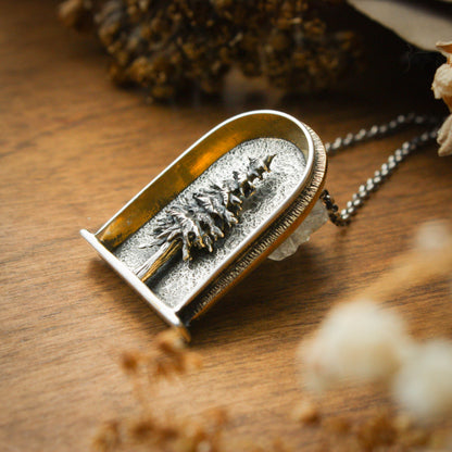 Evergreen Shrine- Sterling Silver, 24k Gold and Brass Necklace