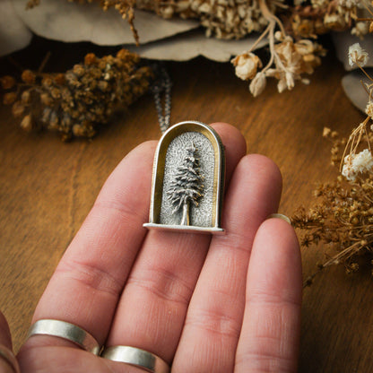 Evergreen Shrine- Sterling Silver, 24k Gold and Brass Necklace
